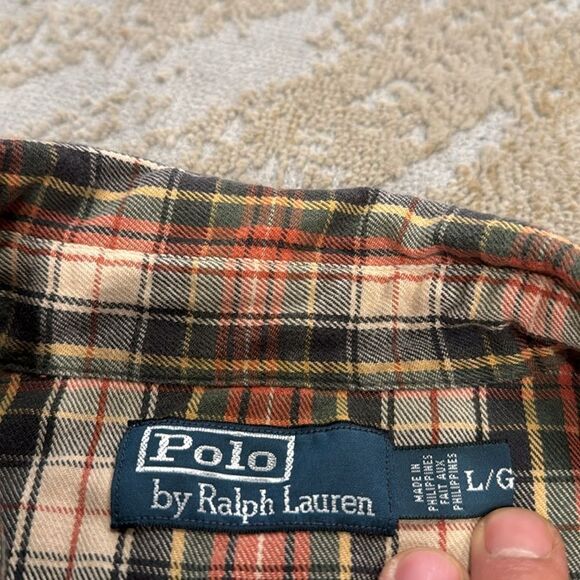 Vintage  Polo Ralph Lauren Dark Orange Flannel Button-Down Shirt size L EuC - Picture 3 of 9